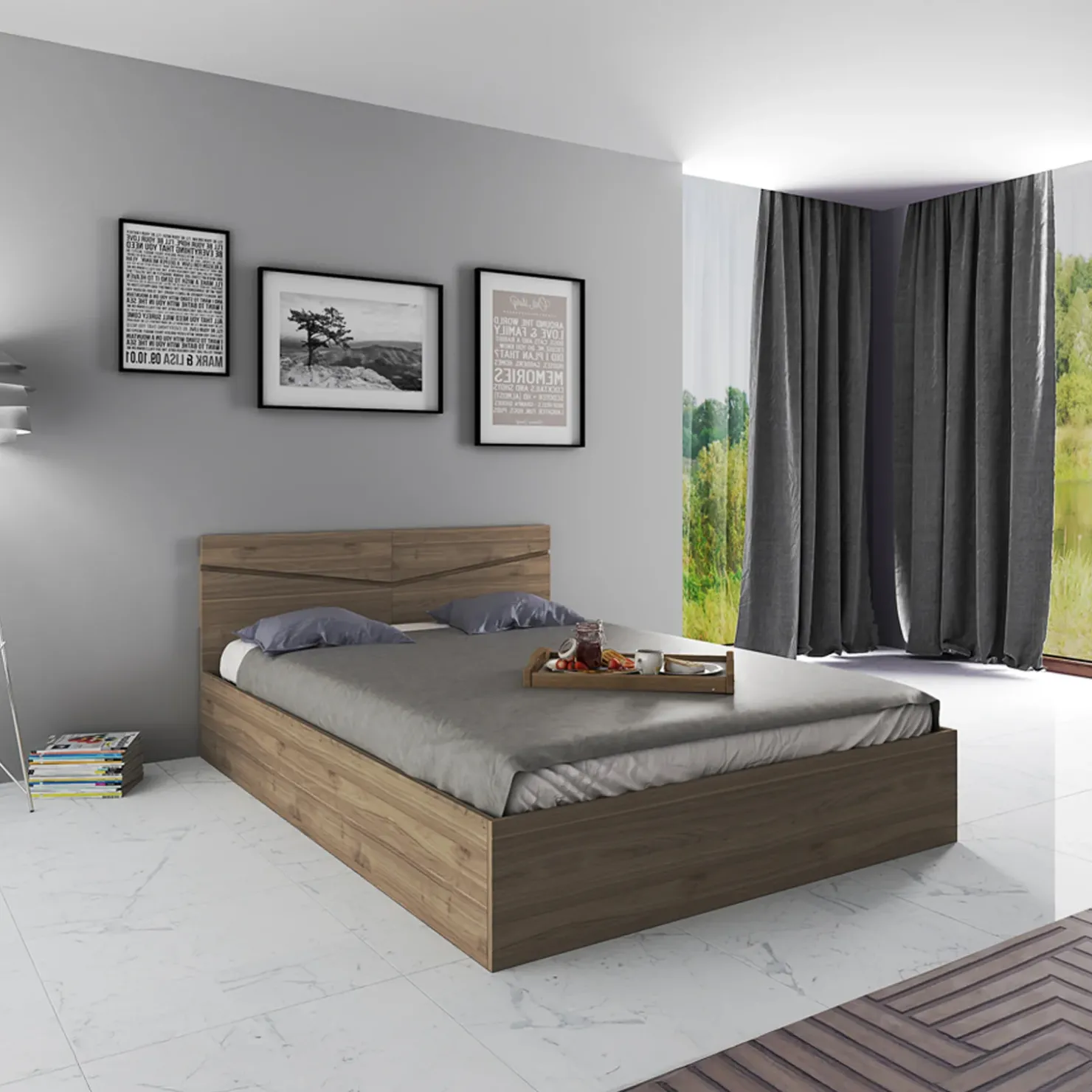 Garnero Arredamenti Letto 140x200cm alla francese contenitore Camilla Gihome® Noce Best