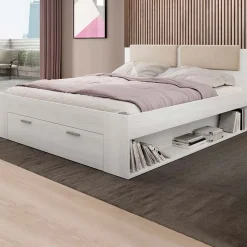 Garnero Arredamenti Letto 140x200cm alla francese con cassettone e pino bianco beige Cortina Bianco Frassinato Discount
