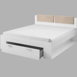 Garnero Arredamenti Letto 140x200cm alla francese con cassettone e pino bianco beige Cortina Bianco Frassinato Discount