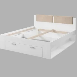 Garnero Arredamenti Letto 140x200cm alla francese con cassettone e pino bianco beige Cortina Bianco Frassinato Discount