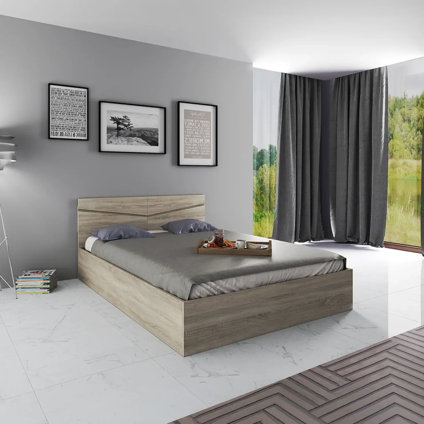 Garnero Arredamenti Letto 140x200cm alla francese contenitore sonoma Camilla Gihome® Rovere Best