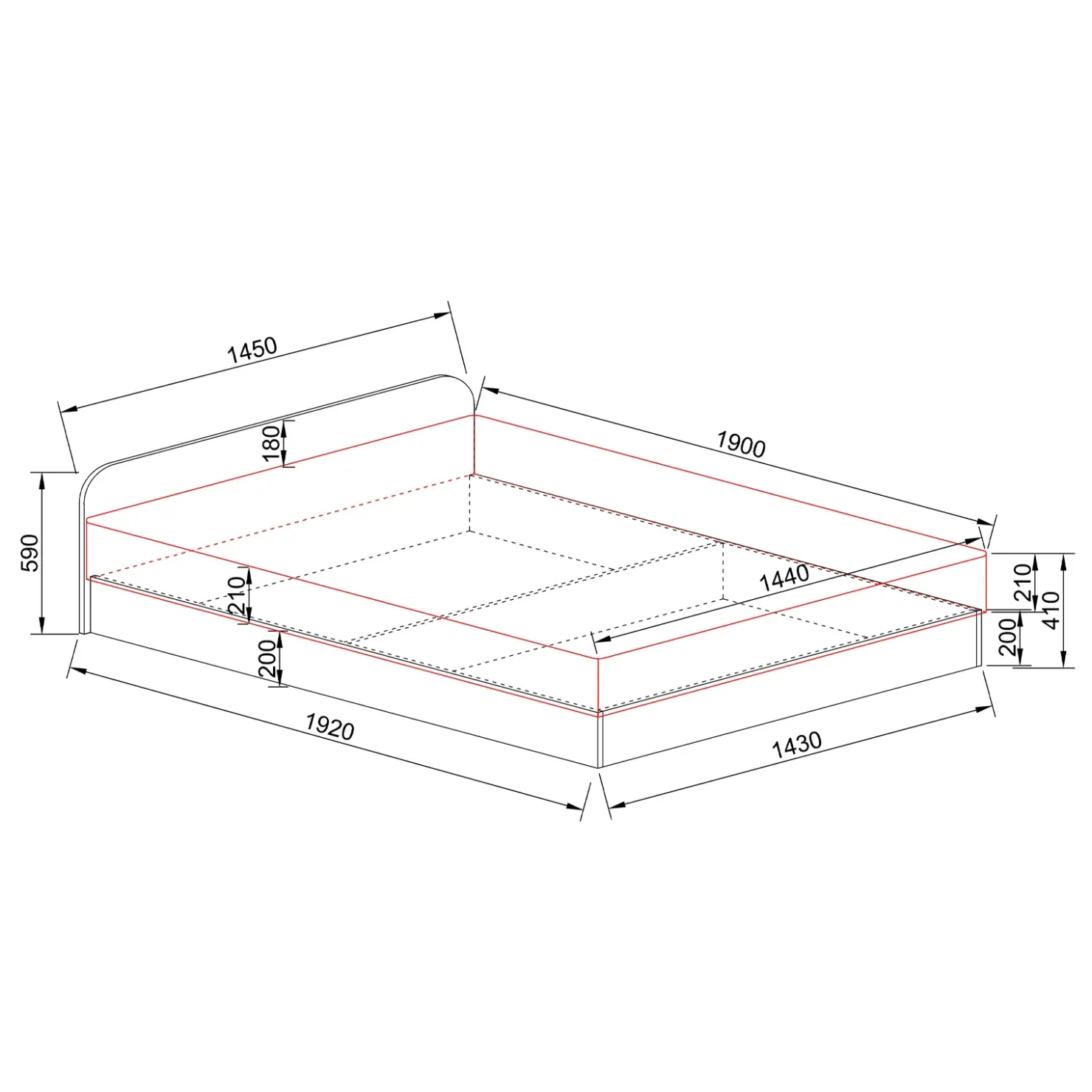 Garnero Arredamenti Letto 140x190cm alla francese contenitore moderno Carrisi Rovere Rustico Best