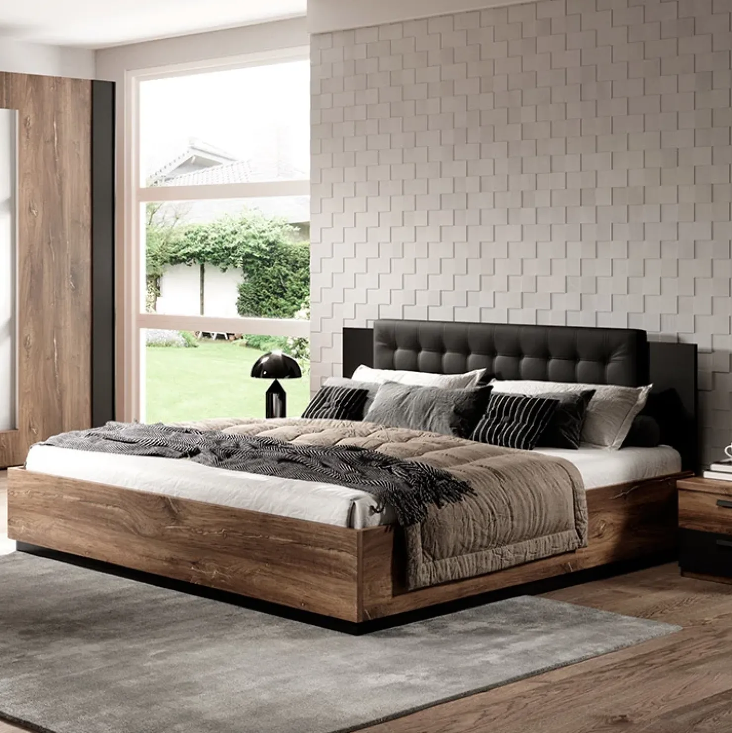 Garnero Arredamenti Letto 140x200cm alla francese rovere scuro nero Vulcano Rovere Rustico New