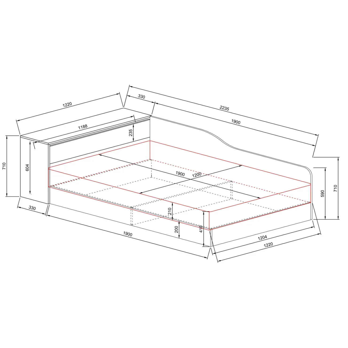 Garnero Arredamenti Letto 120x190cm contenitore una piazza e mezza con comò Joel Rovere Rustico Hot