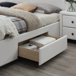 Garnero Arredamenti Letto 160x200cm matrimoniale con cassetti ecopelle bianco Mestre Gihome® Bianco Opaco Outlet