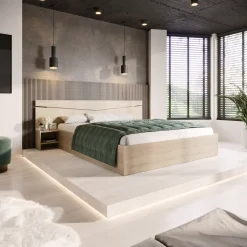 Garnero Arredamenti Letto 160x200cm matrimoniale con comodini sonoma Camilla Gihome® Rovere Best