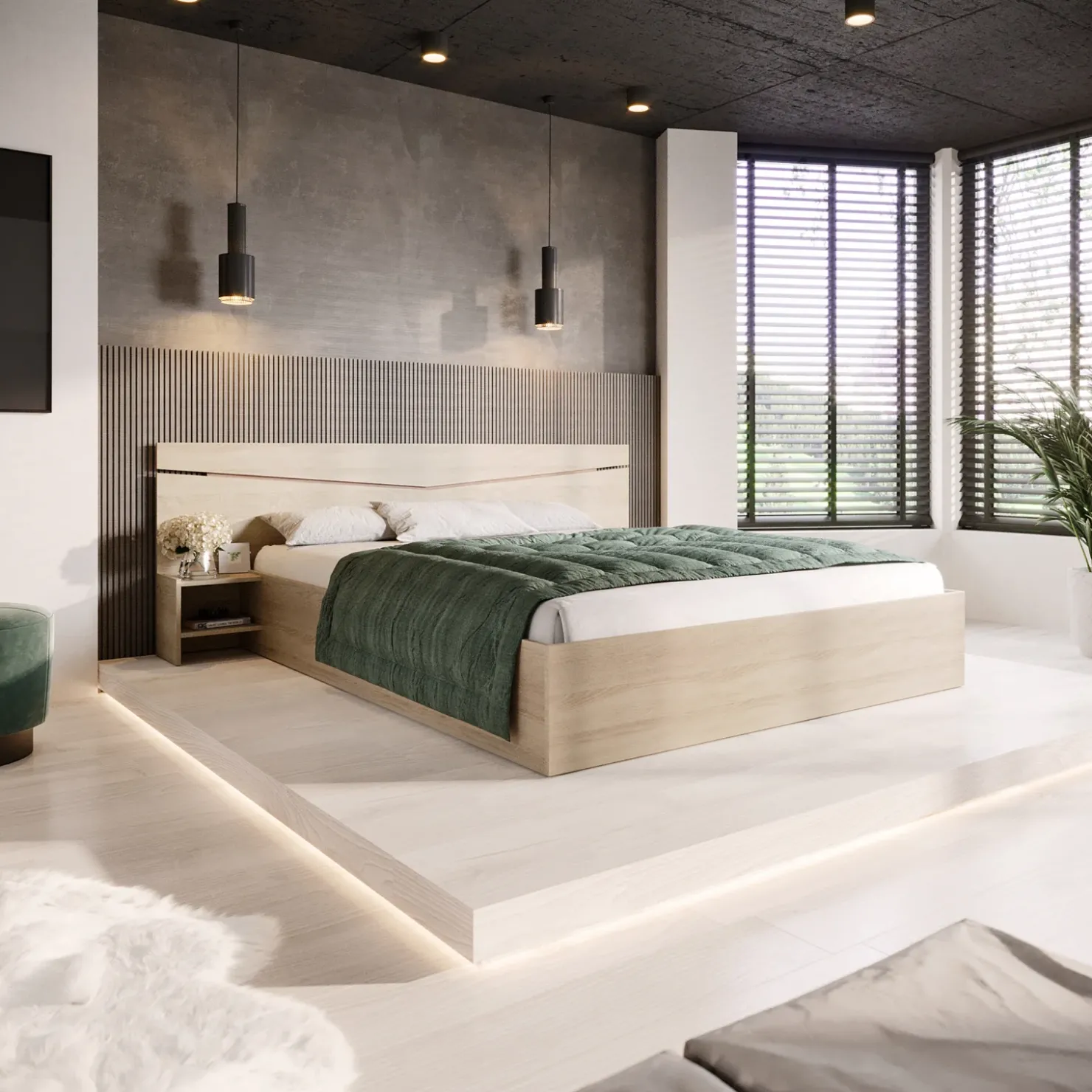 Garnero Arredamenti Letto 160x200cm matrimoniale con comodini sonoma Camilla Gihome® Rovere Best