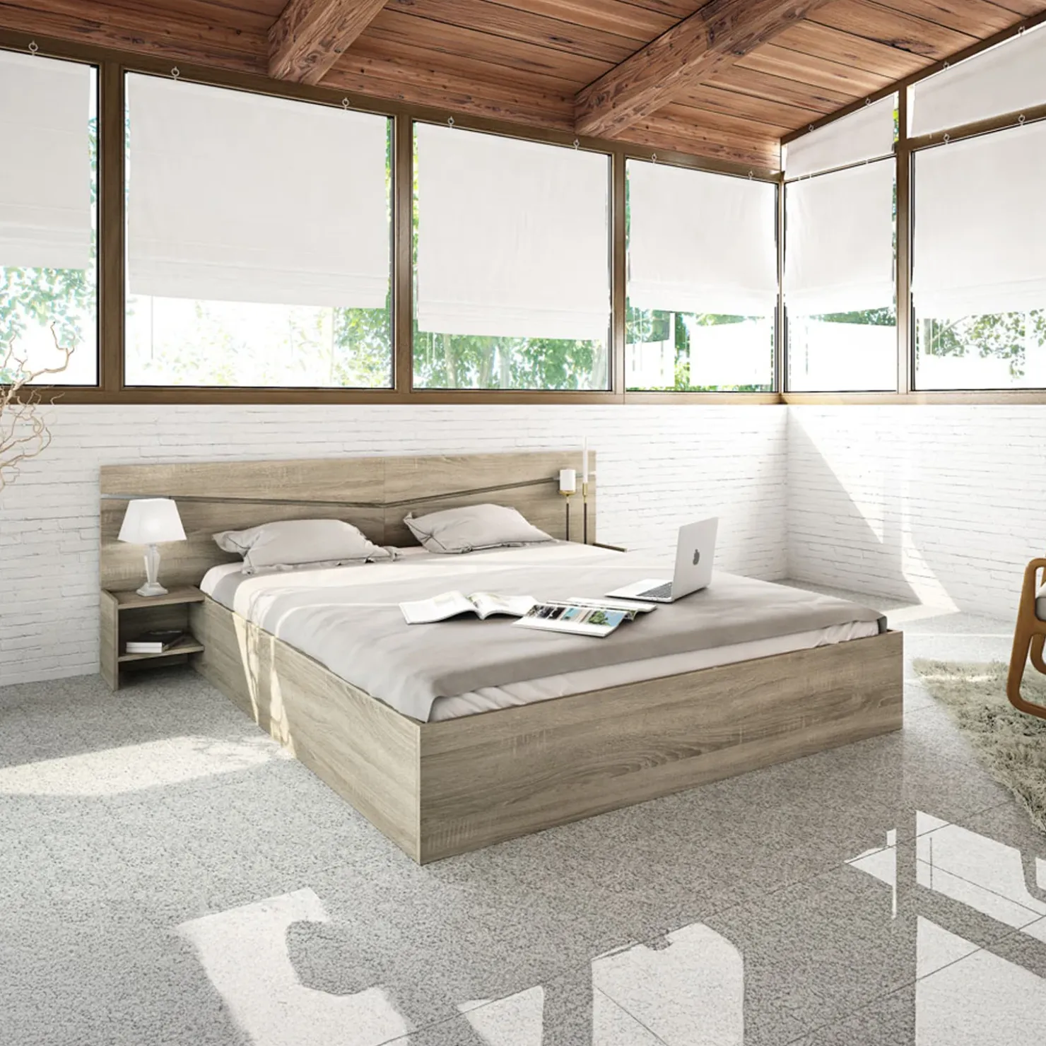 Garnero Arredamenti Letto 160x200cm matrimoniale con comodini sonoma Camilla Gihome® Rovere Best