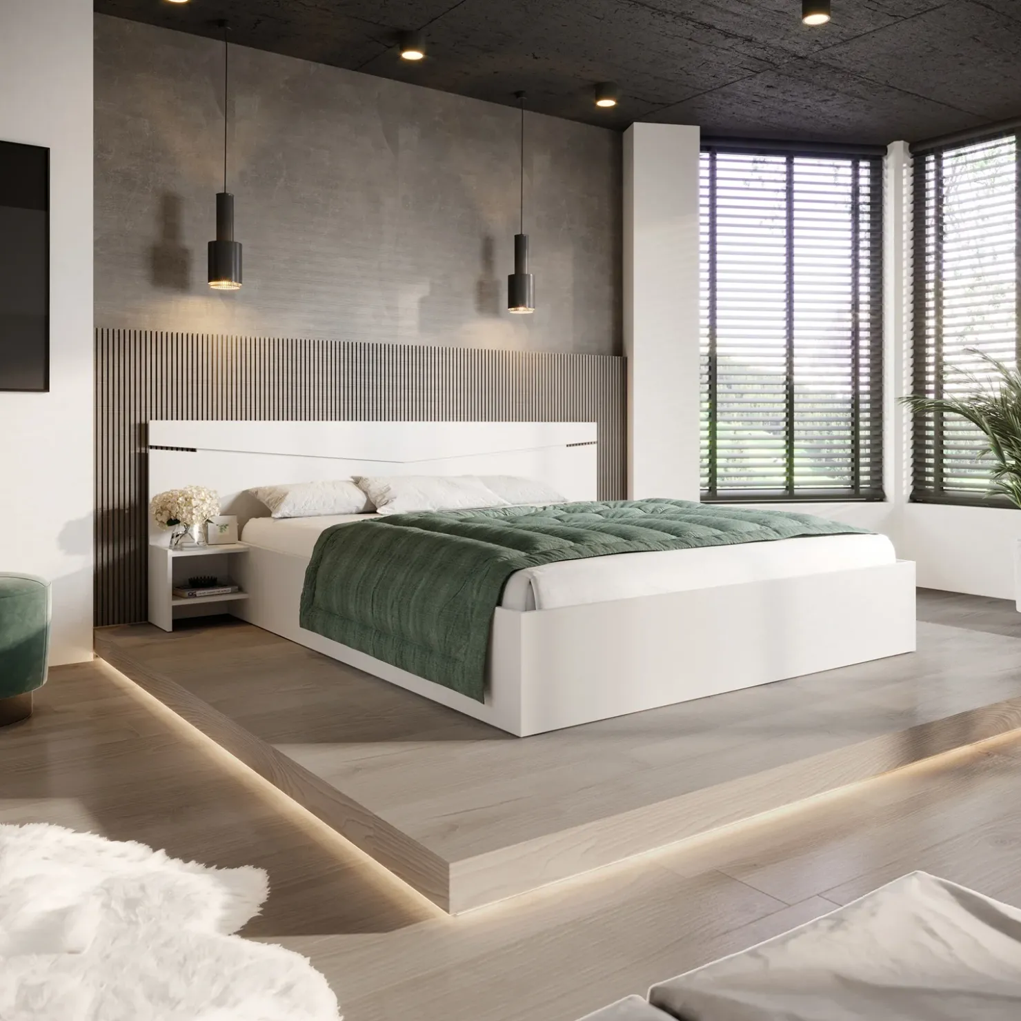 Garnero Arredamenti Letto 160x200cm matrimoniale con comodini Camilla Gihome® Bianco Opaco Outlet