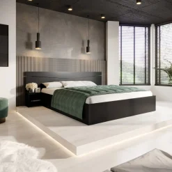 Garnero Arredamenti Letto 160x200cm matrimoniale con comodini Camilla Gihome® Antracite Clearance