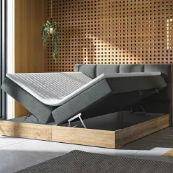 Garnero Arredamenti Letto 160x200cm matrimoniale continentale con contenitore e topper rovere grigio Tallin Outlet