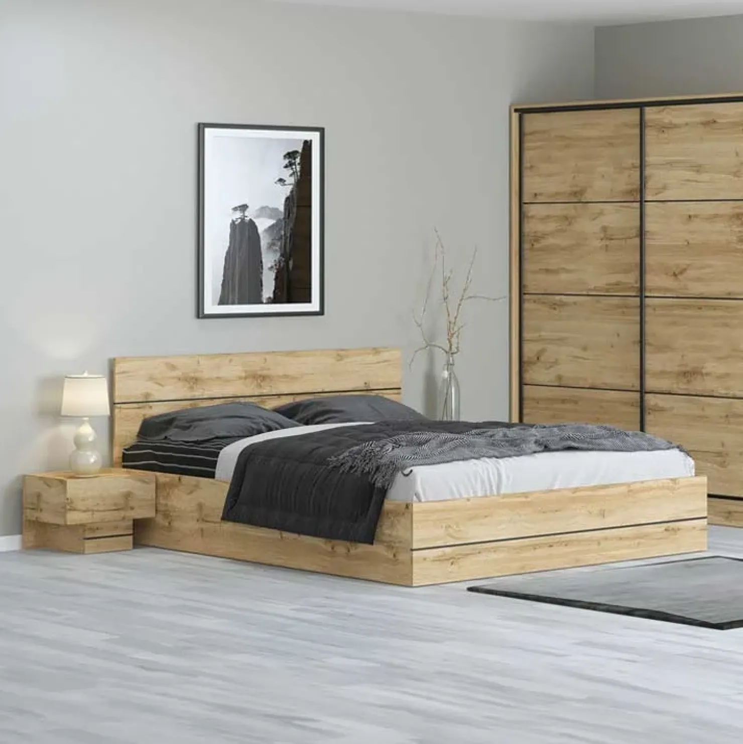 Garnero Arredamenti Letto 160x200cm matrimoniale contenitore moderno quercia Tamika Discount