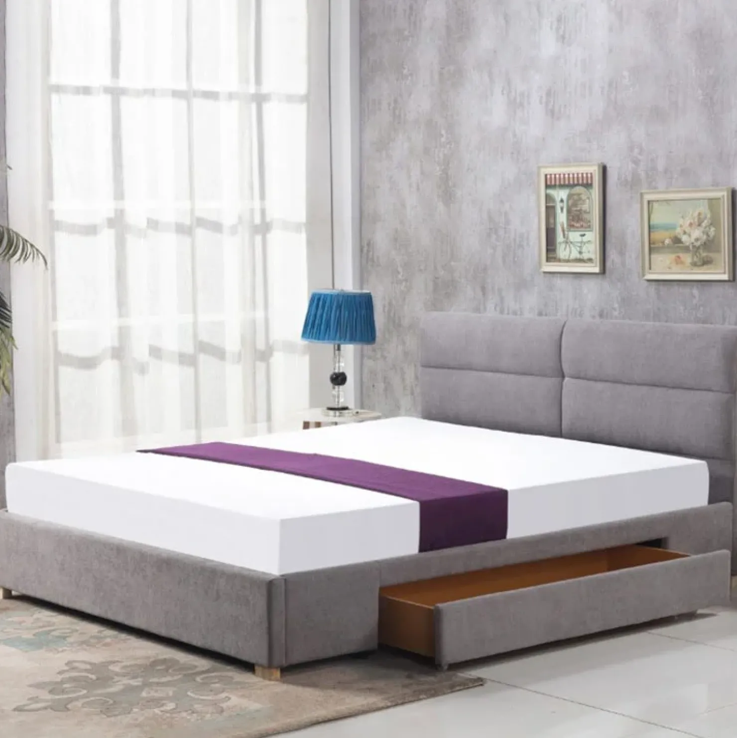 Garnero Arredamenti Letto 160x200cm matrimoniale con cassettone in tessuto Jelsi Gihome® Grigio New