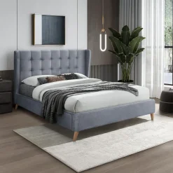 Garnero Arredamenti Letto 160x200cm matrimoniale imbottito in velluto con rete a doghe Resty Grigio Discount