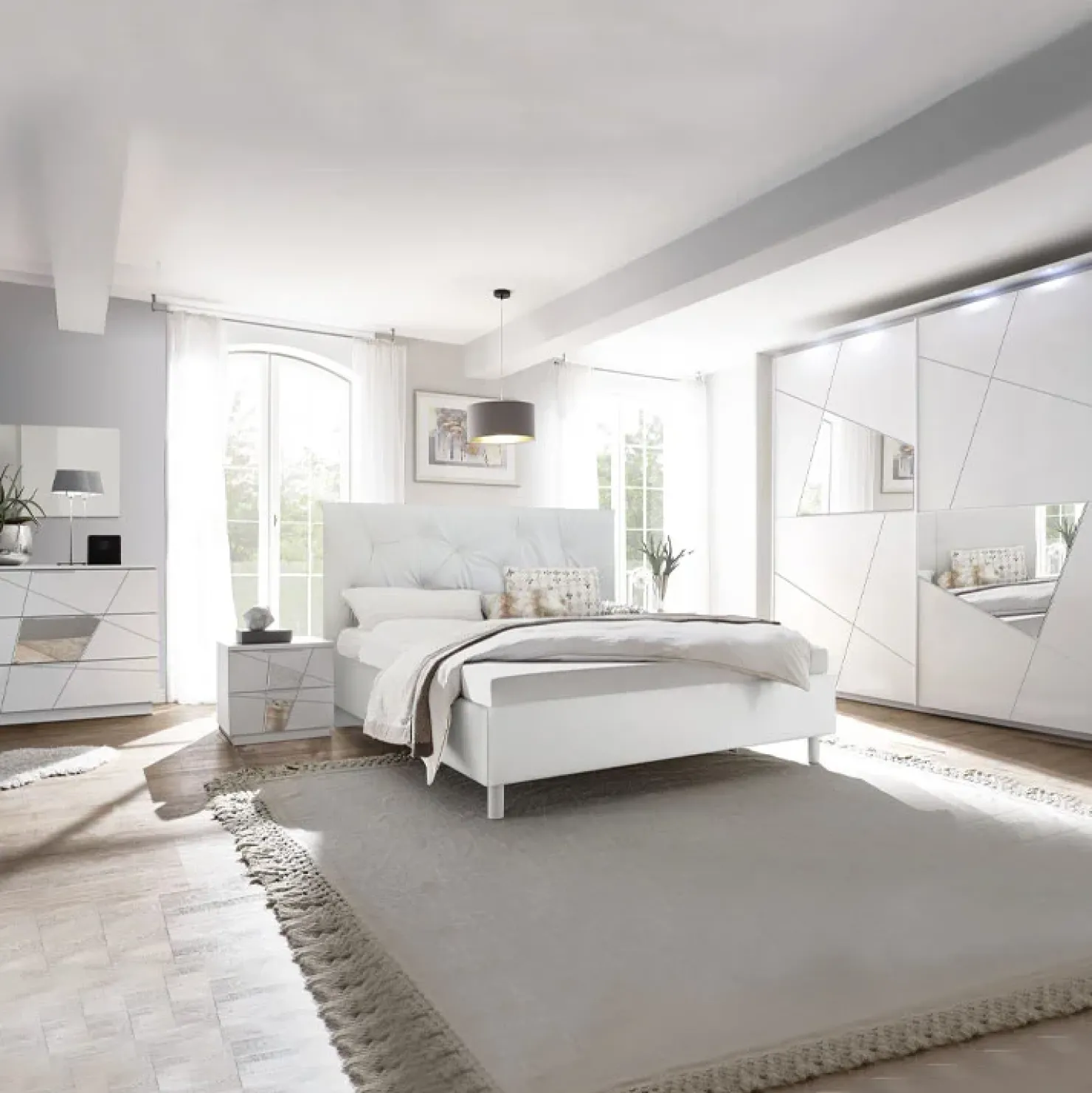 Garnero Arredamenti Letto 160x195cm matrimoniale imbottito bianco laccato opaco Olimpo Online