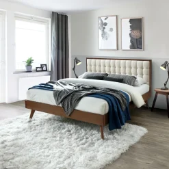 Garnero Arredamenti Letto 160x195cm matrimoniale imbottito moderno noce capitonnè Rifon Clearance