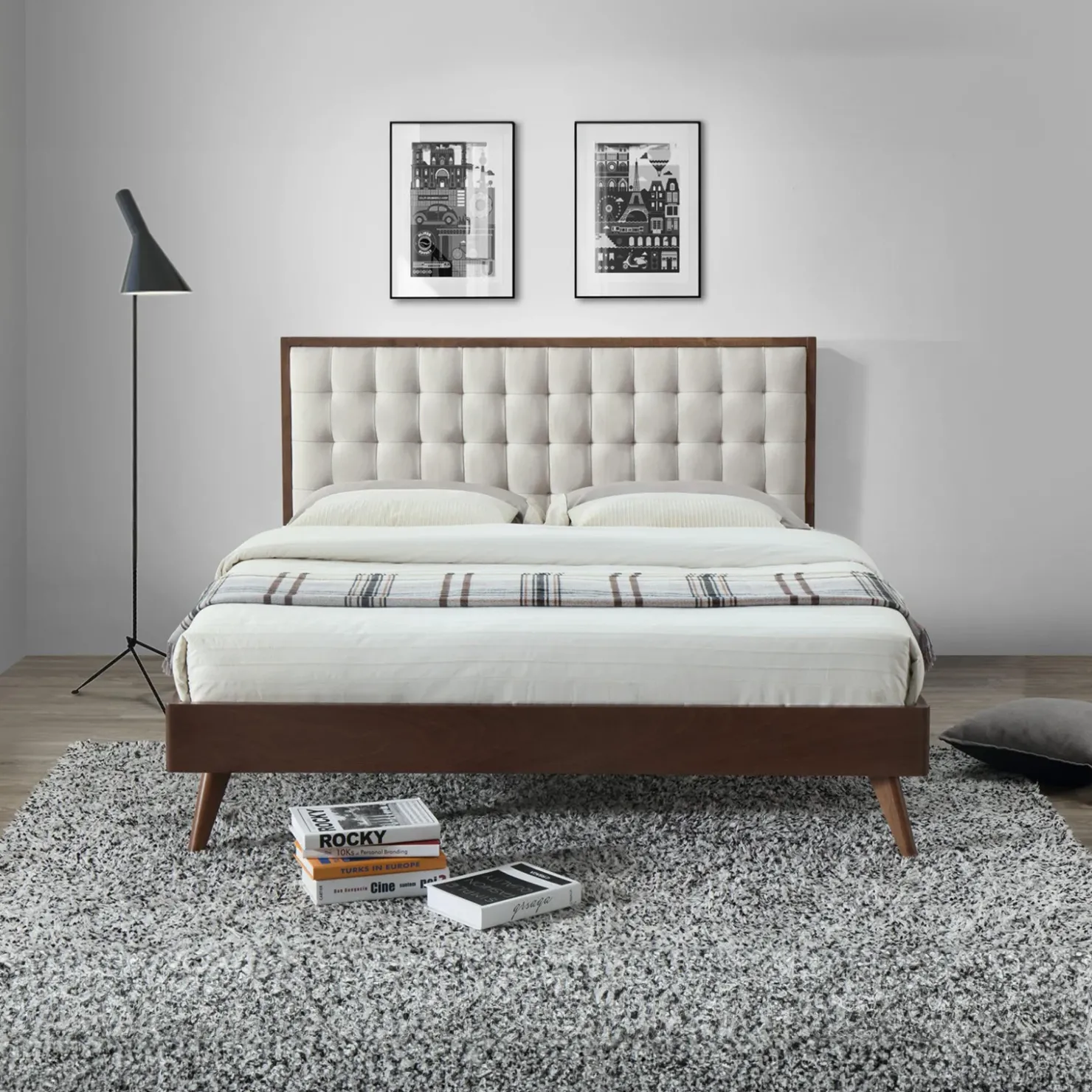 Garnero Arredamenti Letto 160x195cm matrimoniale imbottito moderno noce capitonnè Rifon Clearance