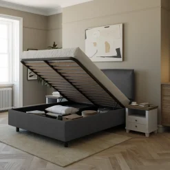 Garnero Arredamenti Letto 160x195cm matrimoniale imbottito con contenitore antracite Ardesia Online