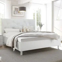 Garnero Arredamenti Letto 160x195cm matrimoniale imbottito contenitore bianco laccato opaco Olimpo Hot