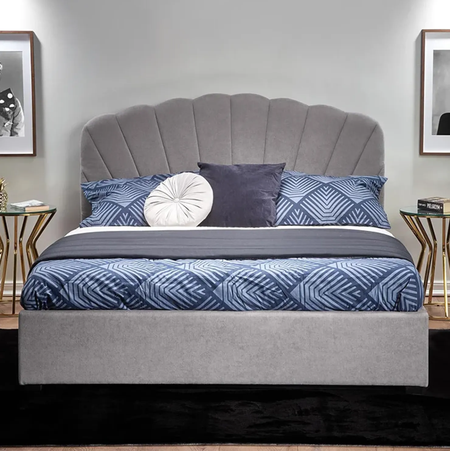 Garnero Arredamenti Letto 160x200cm matrimoniale imbottito con cassetto grigio chiaro Mezzola New