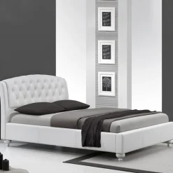 Garnero Arredamenti Letto 160x200cm matrimoniale in ecopelle bianco capitonnè Monopoli Gihome® New