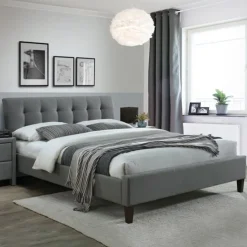 Garnero Arredamenti Letto 160x200cm matrimoniale in tessuto grigio capitonnè Elmas Gihome® Outlet