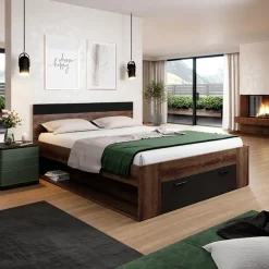 Garnero Arredamenti Letto 180x200cm matrimoniale oversize contenitore rovere nero opaco Lisbona Gihome® New