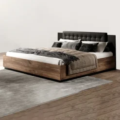 Garnero Arredamenti Letto 160x200cm matrimoniale quercia scuro nero Vulcano Noce Discount