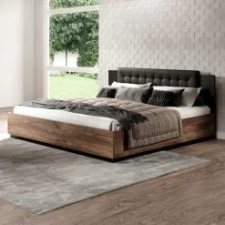 Garnero Arredamenti Letto 180x200cm oversize matrimoniale rovere scuro nero Vulcano Rovere Rustico Discount
