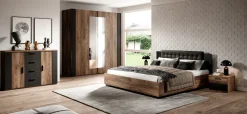 Garnero Arredamenti Letto 180x200cm oversize matrimoniale rovere scuro nero Vulcano Rovere Rustico Discount