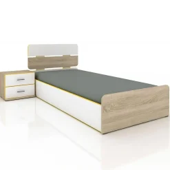 Garnero Arredamenti Letto 90x200cm singolo contenitore con comodino rovere bianco giallo Pietro Gihome® Hot