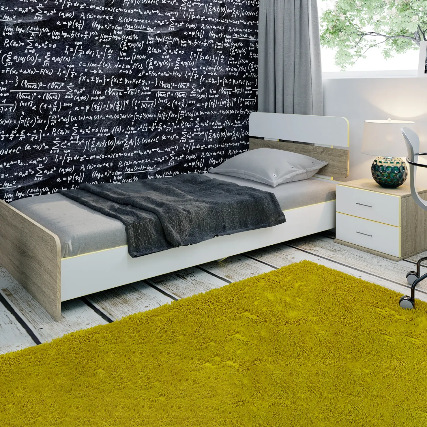 Garnero Arredamenti Letto 90x200cm singolo contenitore con comodino rovere bianco giallo Pietro Gihome® Hot