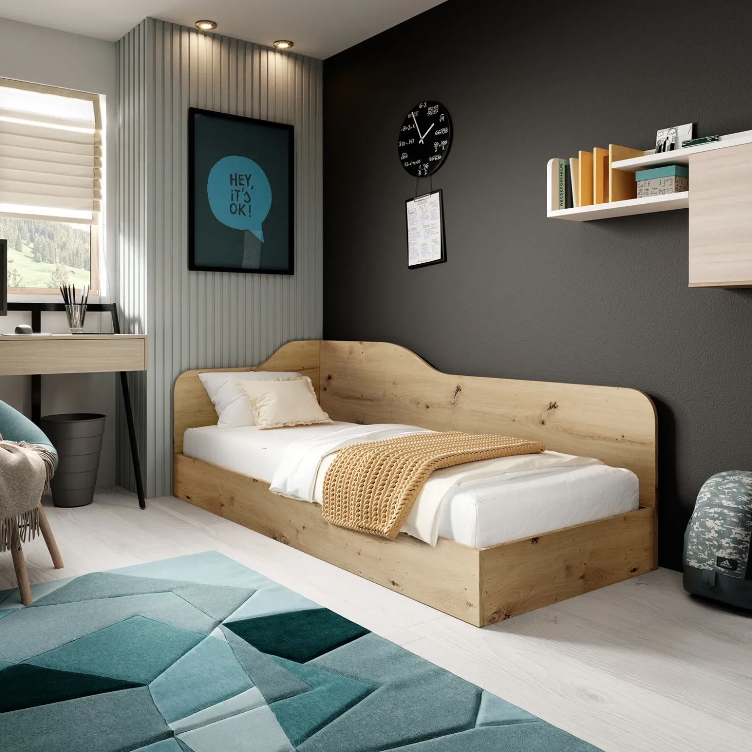 Garnero Arredamenti Letto 82x190cm singolo contenitore Alex Gihome® Rovere Rustico