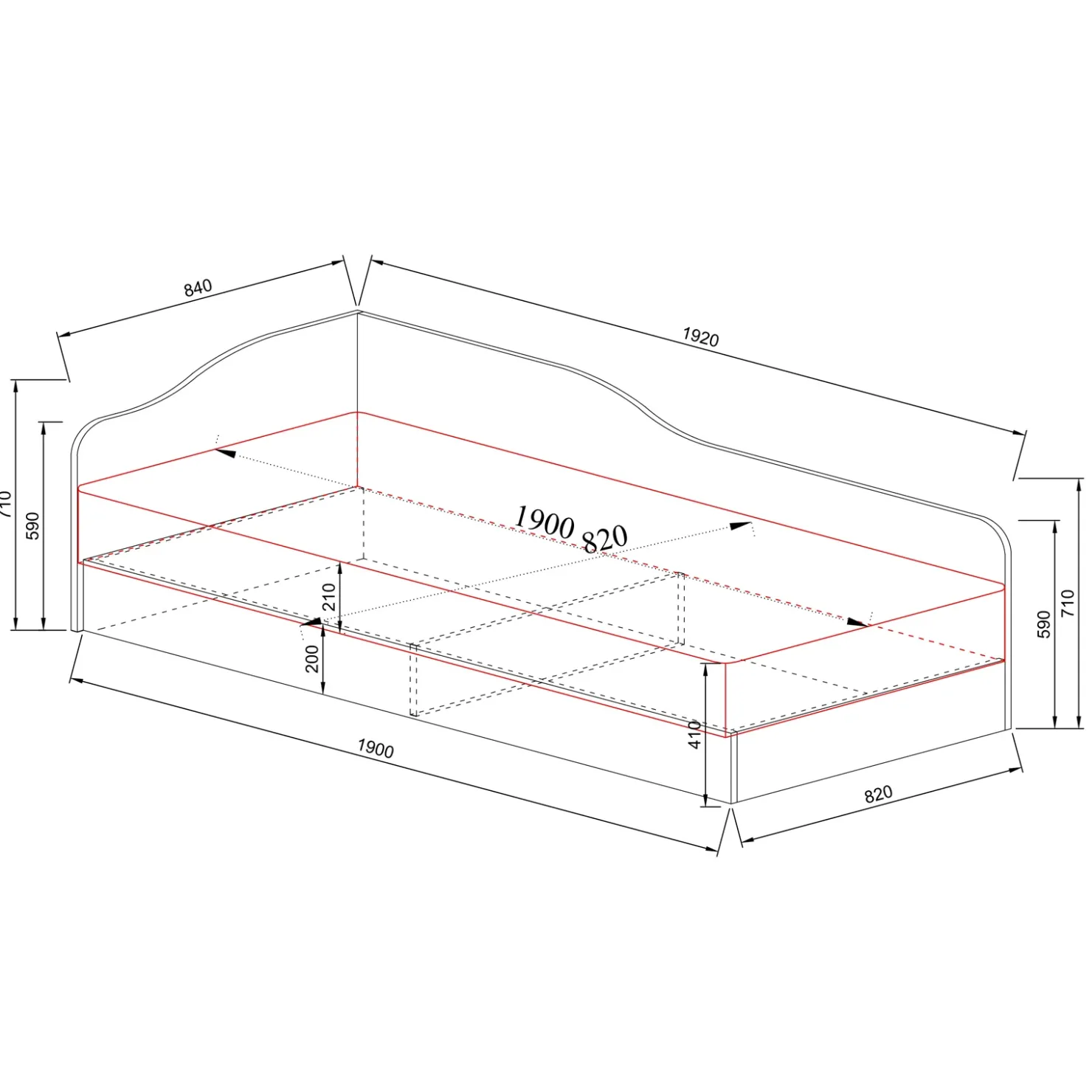 Garnero Arredamenti Letto 82x190cm singolo contenitore Alex Gihome® Rovere Rustico
