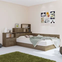 Garnero Arredamenti Letto 120x190cm una piazza e mezza con libreria e comò noce Manzoni Hot