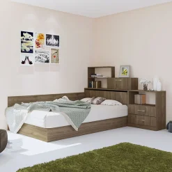 Garnero Arredamenti Letto 120x190cm una piazza e mezza con libreria e comò noce Manzoni Hot
