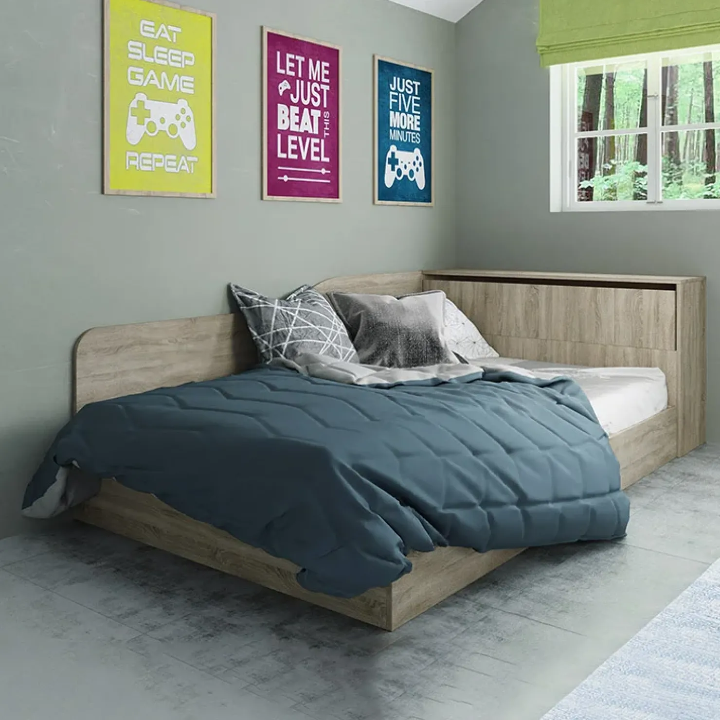 Garnero Arredamenti Letto 120x190cm una piazza e mezza contenitore con comò sonoma Joel Rovere Outlet