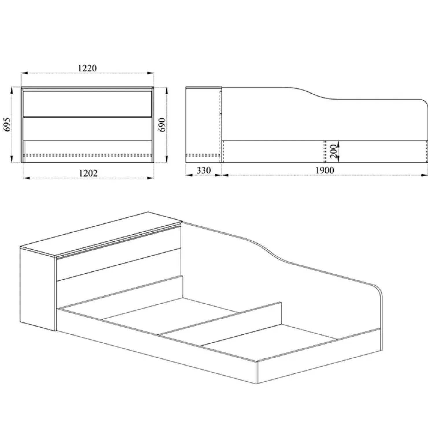 Garnero Arredamenti Letto 120x190cm una piazza e mezza contenitore con comò sonoma Joel Rovere Outlet