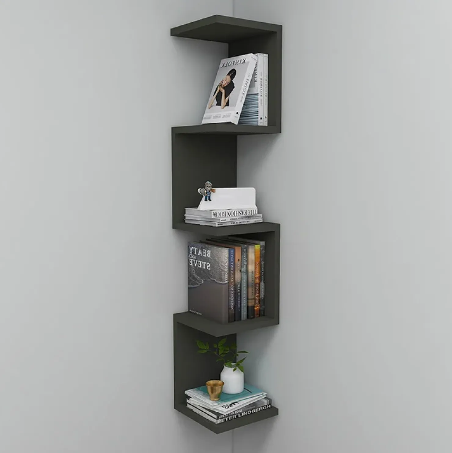 Garnero Arredamenti Libreria angolare da parete 22x111h cm con ripiani Reale Antracite Discount
