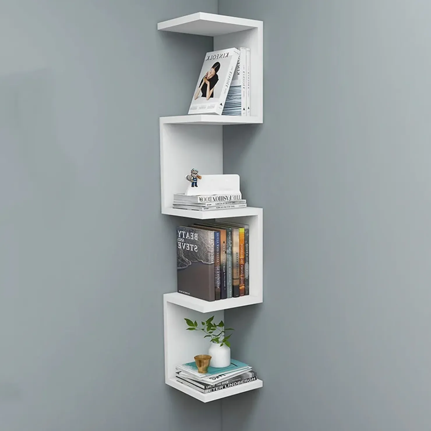 Garnero Arredamenti Libreria angolare da parete 22x111h cm con ripiani bianco Reale Bianco Opaco Hot