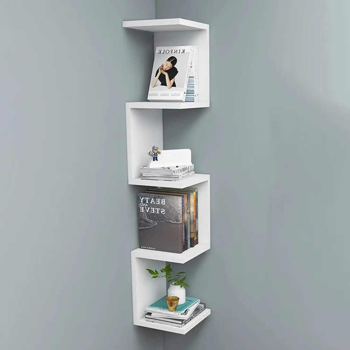 Garnero Arredamenti Libreria angolare da parete 22x111h cm con ripiani bianco Reale Bianco Opaco Hot
