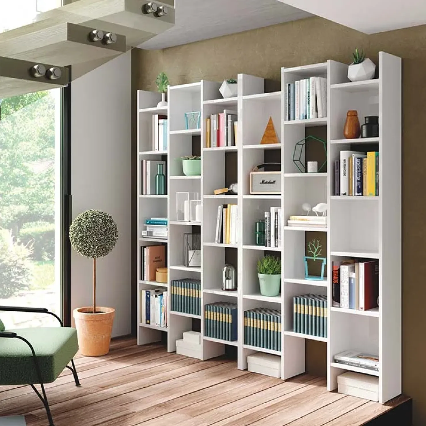 Garnero Arredamenti Libreria da parete scaffale 192x192h cm moderna bianco opaco Jasmine2 Outlet
