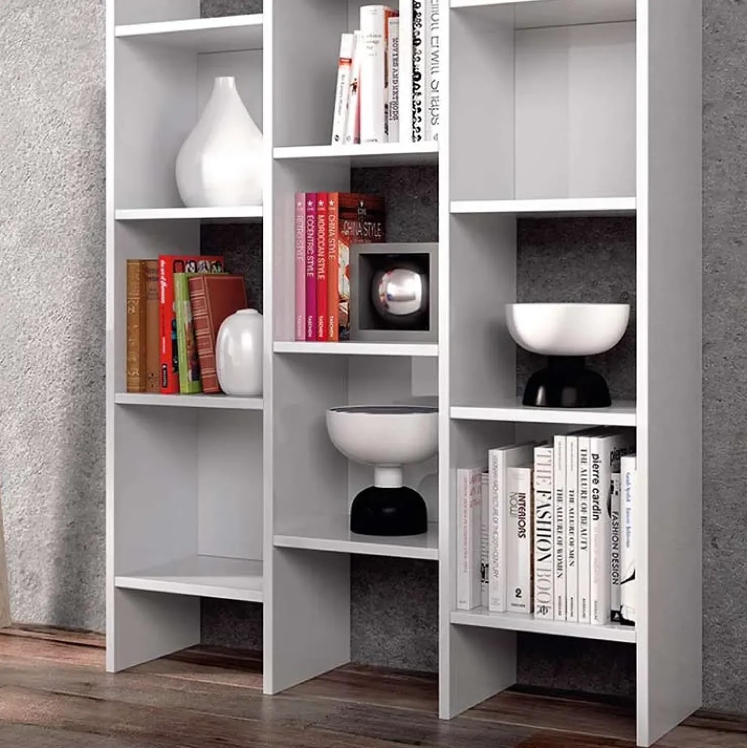 Garnero Arredamenti Libreria da parete scaffale 192x192h cm moderna bianco opaco Jasmine2 Outlet