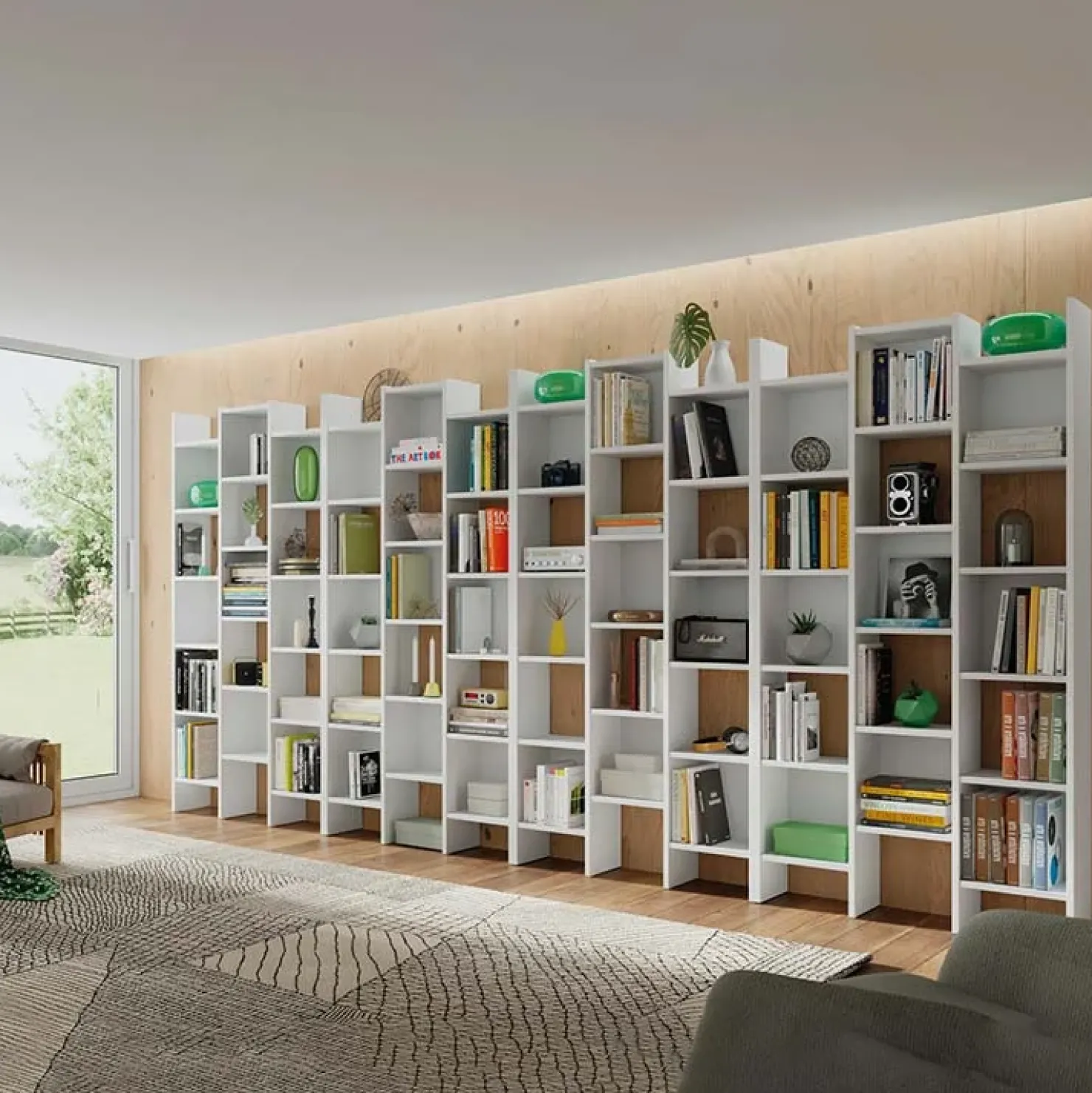 Garnero Arredamenti Libreria da parete scaffale 96x192h cm moderna bianco opaco Jasmine