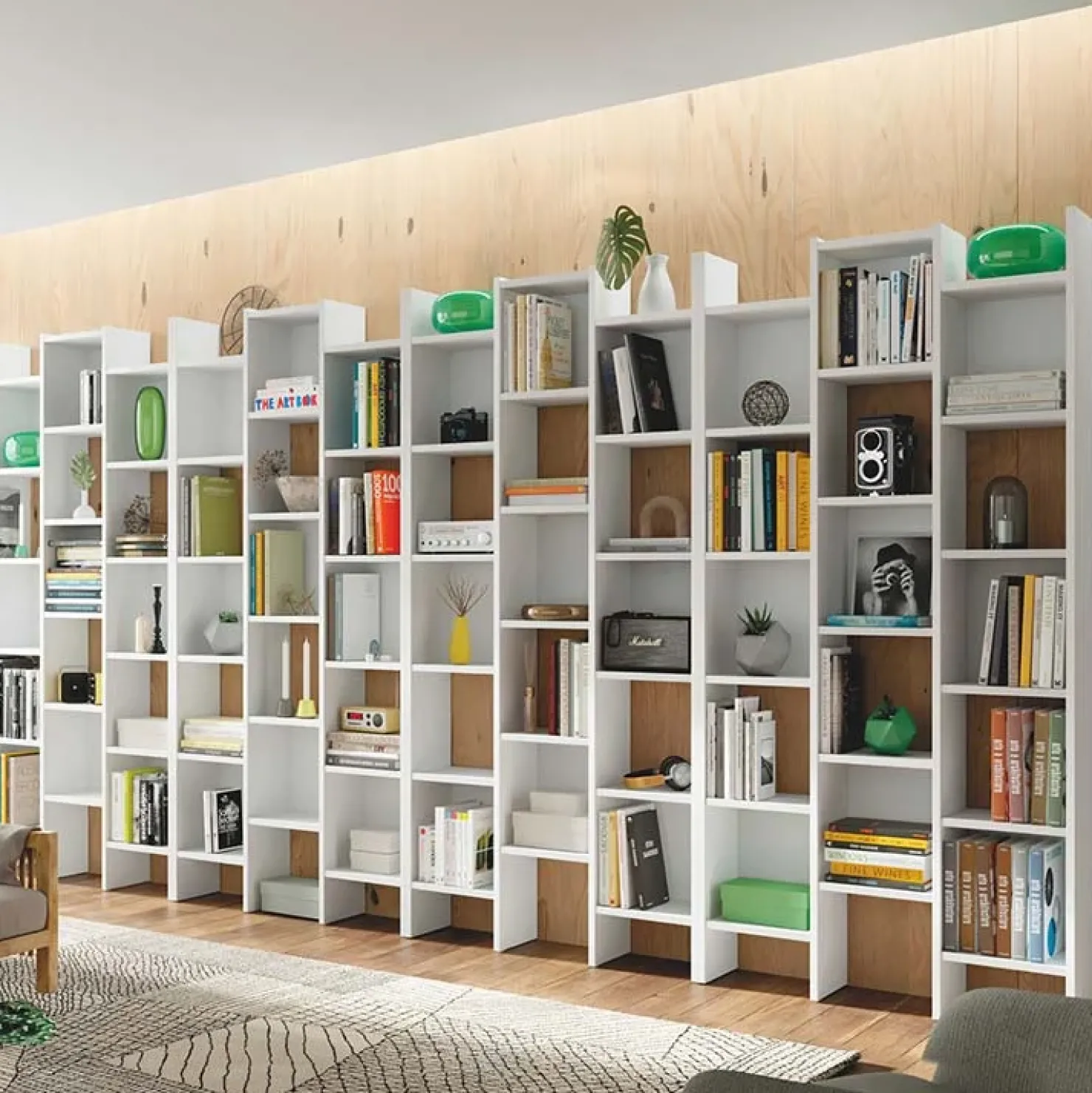 Garnero Arredamenti Libreria da parete scaffale 384x192h cm moderna bianco opaco Jasmine Hot