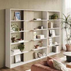 Garnero Arredamenti Libreria da parete 270x180h cm moderna soggiorno rovere bianco Libris Aline 3 Bianco Opaco - Rovere