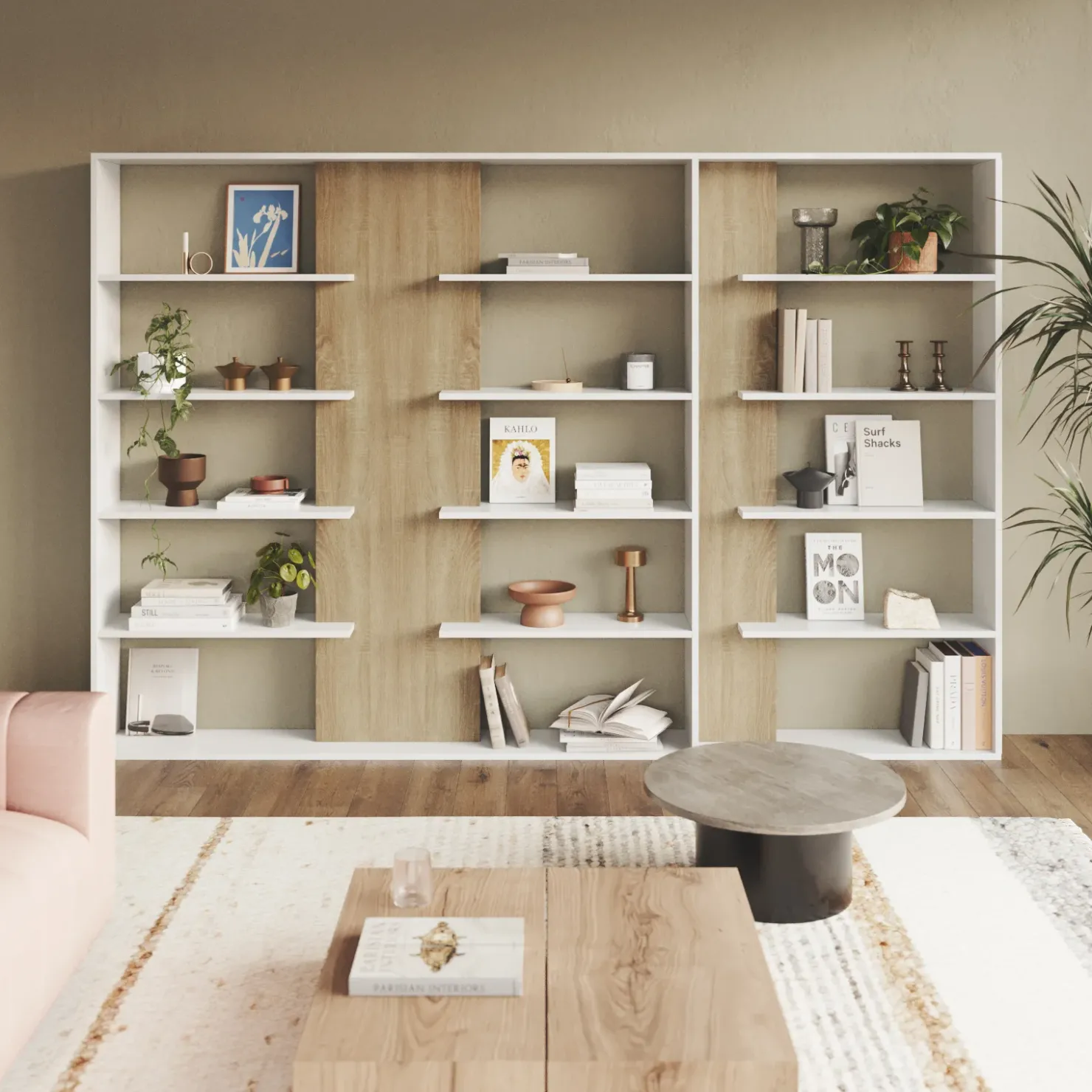 Garnero Arredamenti Libreria da parete 270x180h cm moderna soggiorno rovere bianco Libris Aline 3 Bianco Opaco - Rovere