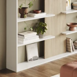 Garnero Arredamenti Libreria da parete 270x180h cm moderna soggiorno rovere bianco Libris Aline 3 Bianco Opaco - Rovere