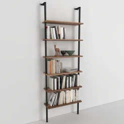 Garnero Arredamenti Libreria da parete 60x183h cm con ripiani industrial noce metallo nero Biak Best