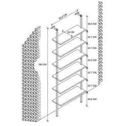 Garnero Arredamenti Libreria da parete 60x183h cm con ripiani  industrial  noce metallo nero Biak Best